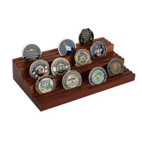 Wooden Tiered Medal & Coin Display Stand - Desktop Organizer for Commemorative Items
