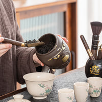 Zhibeiyou Ge Kiln Ceramic Tea Ceremony Six Gentlemen Set with Bamboo/Ebony Tray