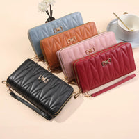 ENDAYCON Women's Double Zipper Long Wallet with Phone Pouch and Large Capacity