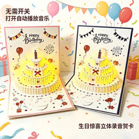 3D Pop-Up Musical Birthday Cake Greeting Card with Lights and Recording Function