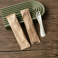 Disposable Biodegradable Spork Set with Kraft Paper Bag, Thickened Dessert Cake Fruit Spoons and Forks