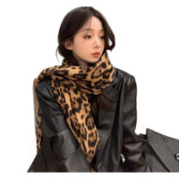 Leopard Print Faux Cashmere Scarf for Women, Winter Warm Plush Neck Warmer