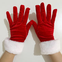 Christmas Velvet Santa Gloves with Faux Fur Cuffs for Adults