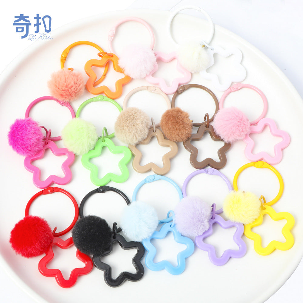 Colorful Star and Pom-Pom Keychain for Bags and Accessories