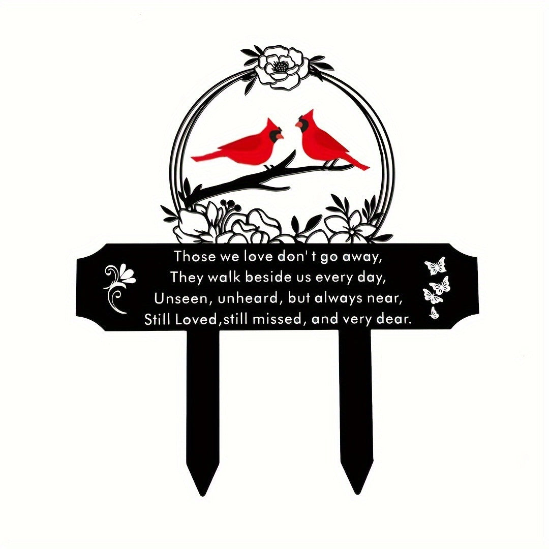 Cardinal Bird Outdoor Cemetery Memorial Stake Rust-Resistant Metal Craft
