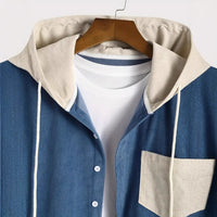 Men's Color Block Corduroy Hooded Shirt Jacket