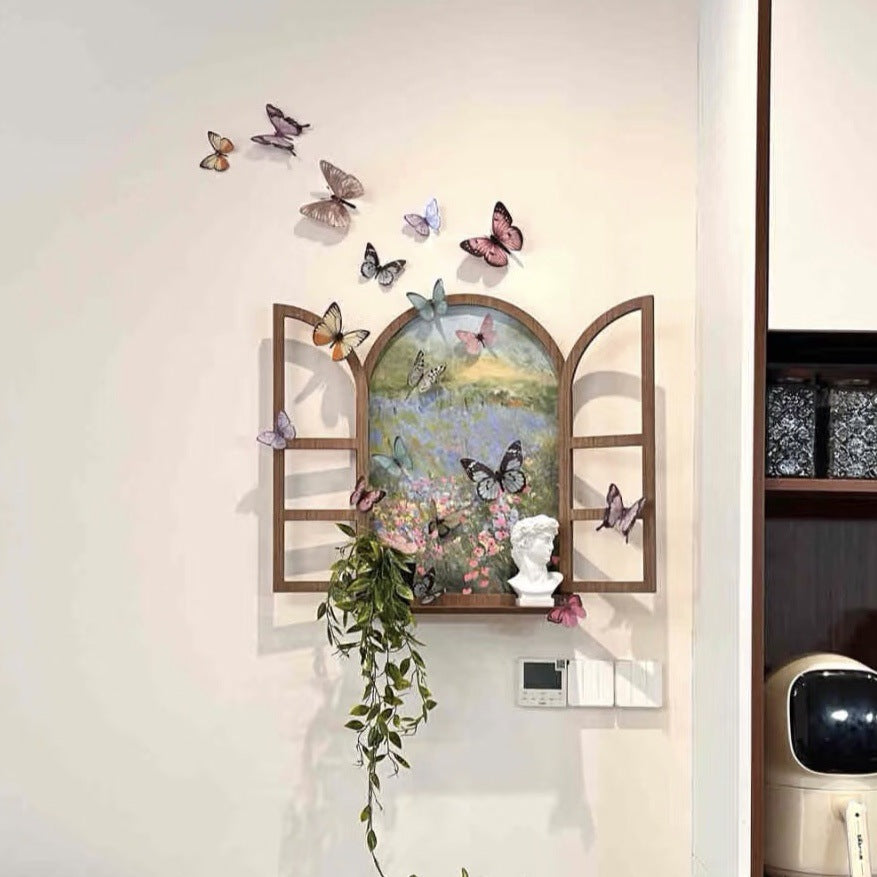 3D Butterfly Decorative Wall Art with Faux Window Shelf for Entryway & Home Decor
