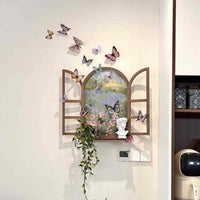 3D Butterfly Decorative Wall Art with Faux Window Shelf for Entryway & Home Decor