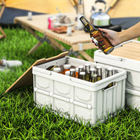 Foldable Outdoor Storage Box with Wooden Lid for Camping and Car Trunk Organization