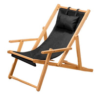 Foldable Solid Wood Lounge Chair for Balcony Camping Outdoor Beach and Patio