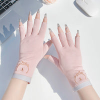 Women's Summer Half-Finger Cotton UV Protection Gloves for Driving Cycling & Outdoor Activities