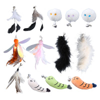 Retractable Cat Wand Toy with Replaceable Feather and Plush Rabbit Fur Ball Heads