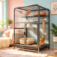 Large Indoor Cat Cage with Litter Box, Multi-Tier Cat Condo with Sky Window