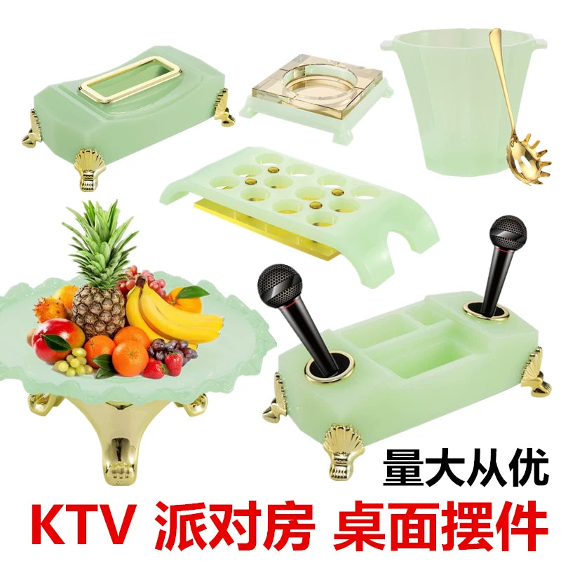 Acrylic Fruit Plate Set with Microphone Stand for KTV Bar Party Room Table Decor