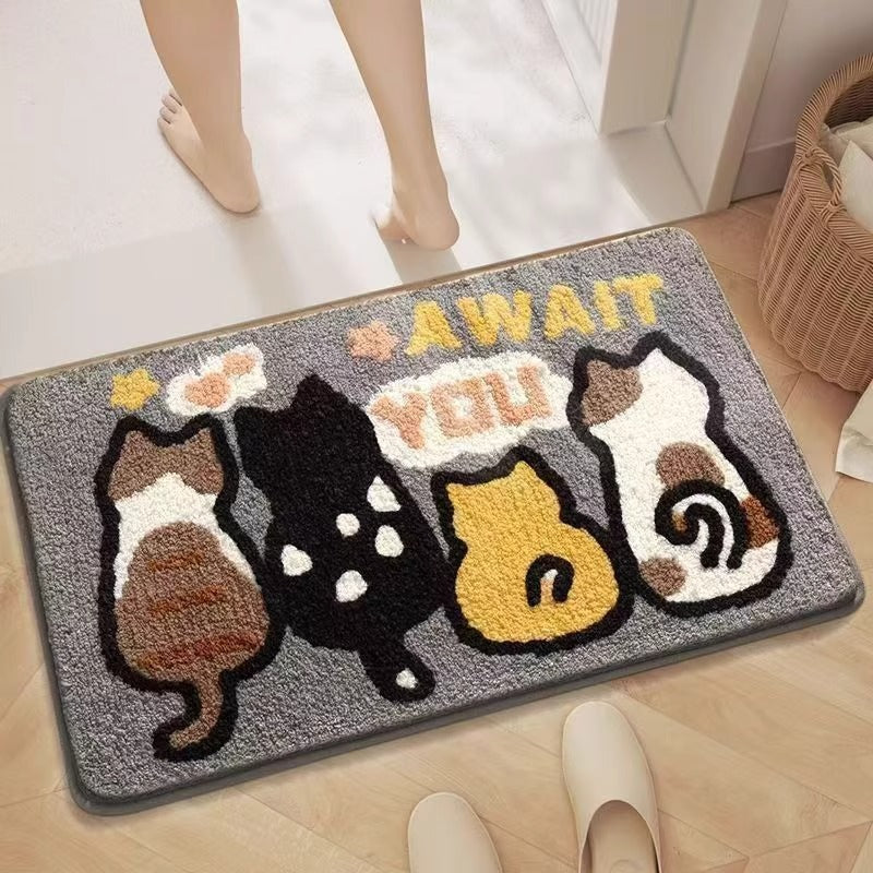 Cute Cartoon Absorbent Bathroom Mat for Home, Bedroom, Toilet - Faux Cashmere Foot Mat