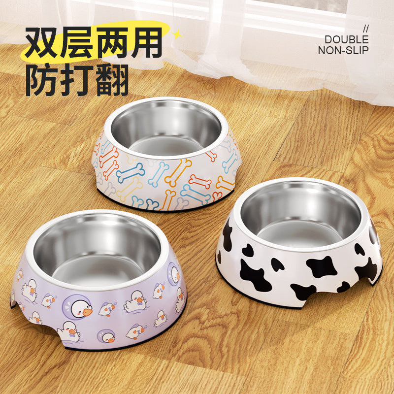 Melamine Stainless Steel Pet Bowl for Dogs and Cats - Non-Slip Food and Water Dish