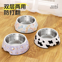 Melamine Stainless Steel Pet Bowl for Dogs and Cats - Non-Slip Food and Water Dish