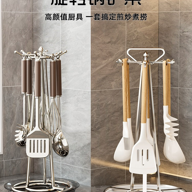 Rotating Kitchen Utensil Holder with Drip Tray for Countertop Storage