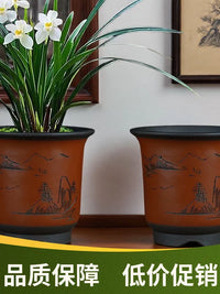 Zisha Clay Orchid Pot Round Cylindrical Planter for Cymbidium Orchids