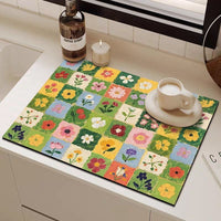 Oil Painting Style Diatomaceous Earth Kitchen Drain Mat - Super Absorbent & Quick Dry Coffee Machine Mat, Heat Resistant Table Decor