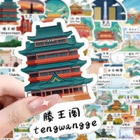 Cartoon Hand-Drawn Travel Landmark Stickers for Scrapbooking and Decoration