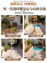 Outdoor Wooden Bird Feeder with Rainproof Roof for Garden and Yard, Parrot Birdhouse