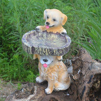 Dog Bird Feeder Outdoor Garden Sculpture Resin Craft Ornament