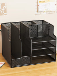Desktop File Organizer with Pen Holder, Metal Bookend for Office and Student Supplies