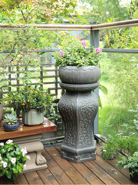 New Chinese Style Faux Stone Pedestal Planter Base for Indoor Outdoor Garden Decor