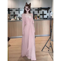 Women's Early Autumn Pink Strapless Dress and Cardigan Set with Waist-Cinching Design