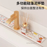 Diatomaceous Earth Absorbent Mat for Toothbrush Holder and Soap Dish, Quick Dry Bathroom Counter Organizer