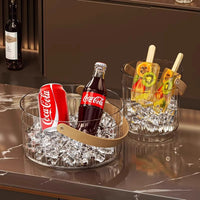 Portable Acrylic Ice Bucket with Leather Handle for Beer Wine Champagne