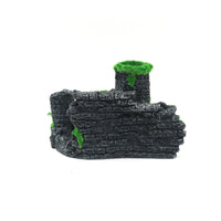 Aquarium Castle Mountain Ornament with Flocked Greenery, Fish Tank Decoration