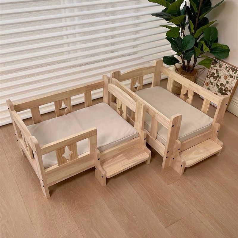 Solid Wood Pet Bed for Cats and Small Dogs, Detachable and Washable, Nordic Style