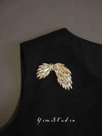 Wheat Ear Angel Wing Crystal Brooch for Coats and Suits