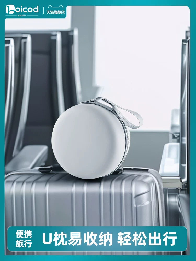 Portable Travel U-Shaped Neck Pillow with Round Storage Case for Airplanes, Trains, and Cars