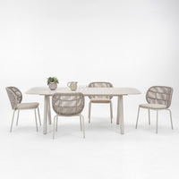 Outdoor Patio Wicker Dining Set with Rock Slab Table and Chairs, Weather-Resistant for Garden, Balcony, and Villa