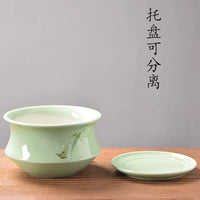 Celadon Ceramic Orchid Planter with Saucer for Succulents and Green Plants