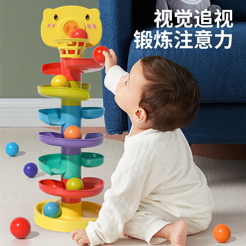 Baby Stacking Toy Set with Ball Drop and Spinning Track for Early Education, Ages 6 Months to 3 Years