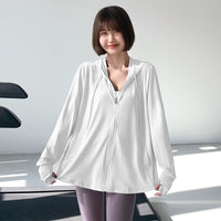 Plus Size Ice Silk Sun Protection Hoodie for Women, Loose Fit UV Protection Jacket