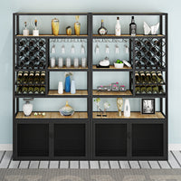 Wrought Iron Wine Rack with Glass Holder, Freestanding Floor Wine Storage for Bar & Restaurant