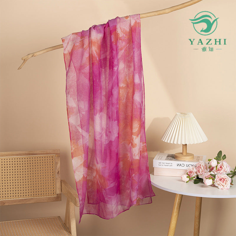 Women's Autumn/Winter Gradient Shawl Scarf with Gold Speckles, Long Neck Protection, Versatile for Dance