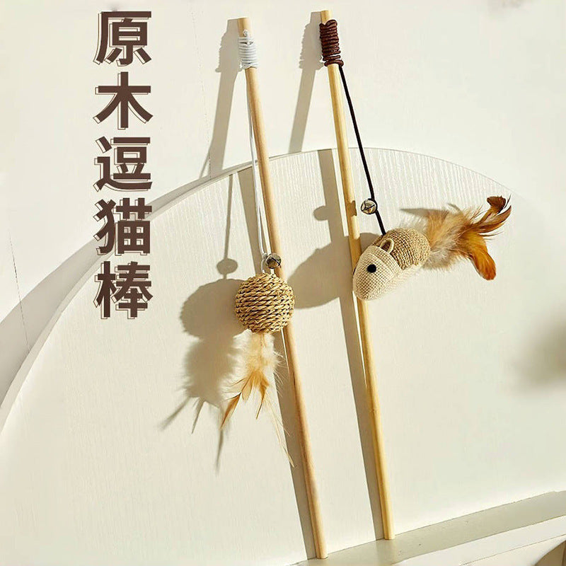 Interactive Cat Wand Toy with Bell and Mouse/Ball/Pumpkin/Fish Design for Kitten Exercise and Play