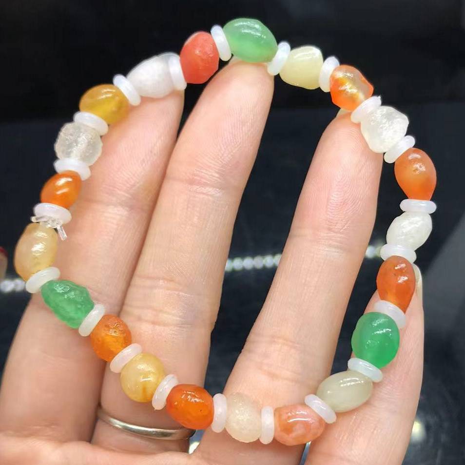 Natural Alashan Gobi Agate Colorful Beaded Bracelet