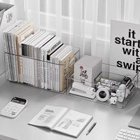 Acrylic Desktop Organizer Box for Books and Stationery, Clear Storage for Dorm and Office