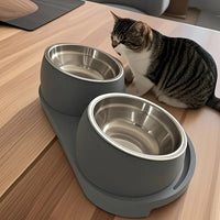 Pet Double Bowl for Cats and Dogs, Wet and Dry Food Separation Feeder