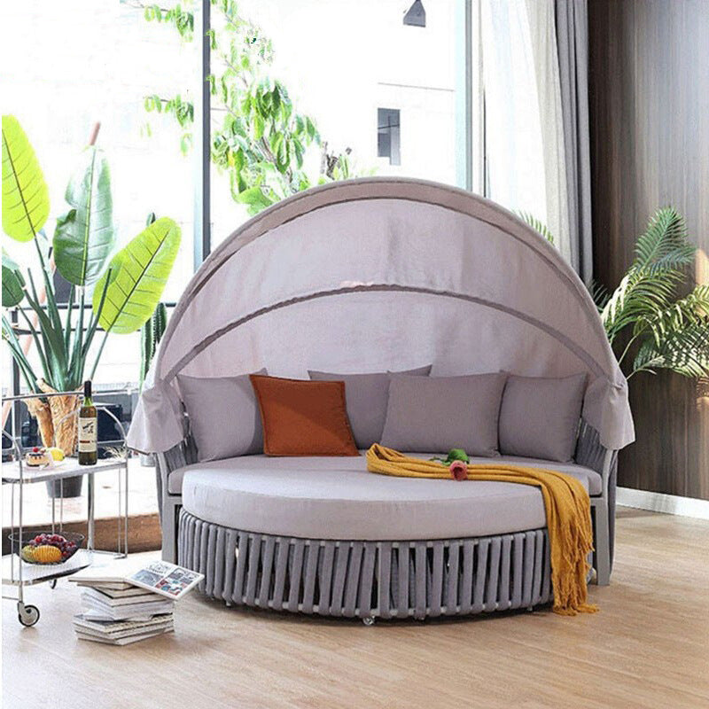 Nordic Outdoor Rattan Round Daybed Sofa for Resort Pool Balcony Sunroom