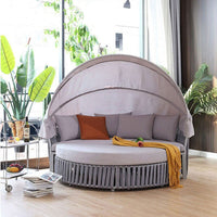 Nordic Outdoor Rattan Round Daybed Sofa for Resort Pool Balcony Sunroom