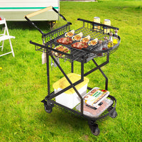 Portable Outdoor BBQ Grill with Wheels, Foldable Charcoal Barbecue Smoker for Camping Picnic Tailgating