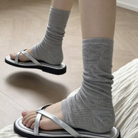 Thin Summer Ruched Leg Warmers for Women, Korean Style Striped Mid-Calf Socks